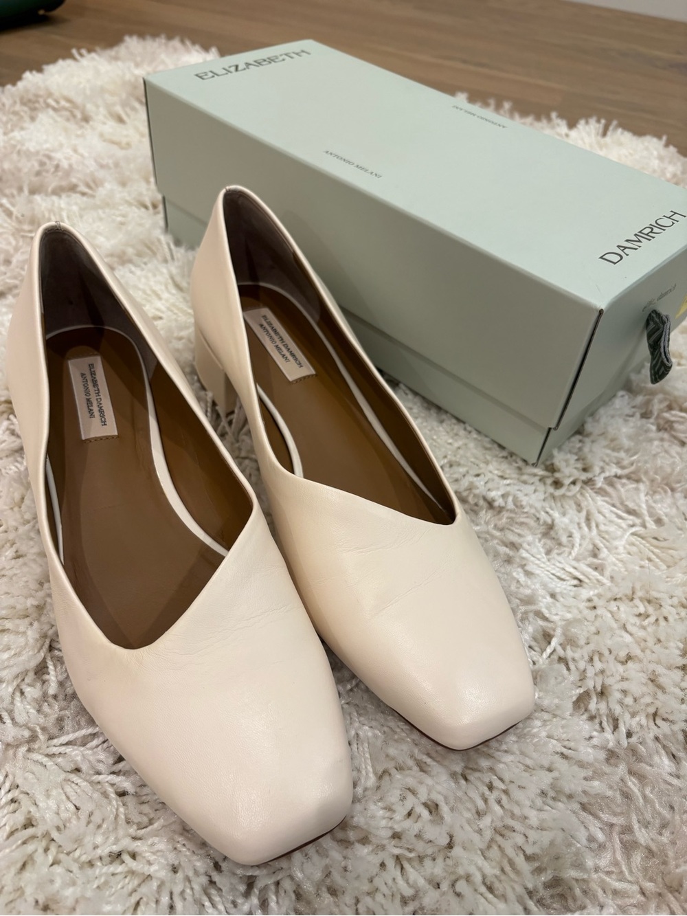 ANTONIO MELANI Cream Square-Toe Block Heel